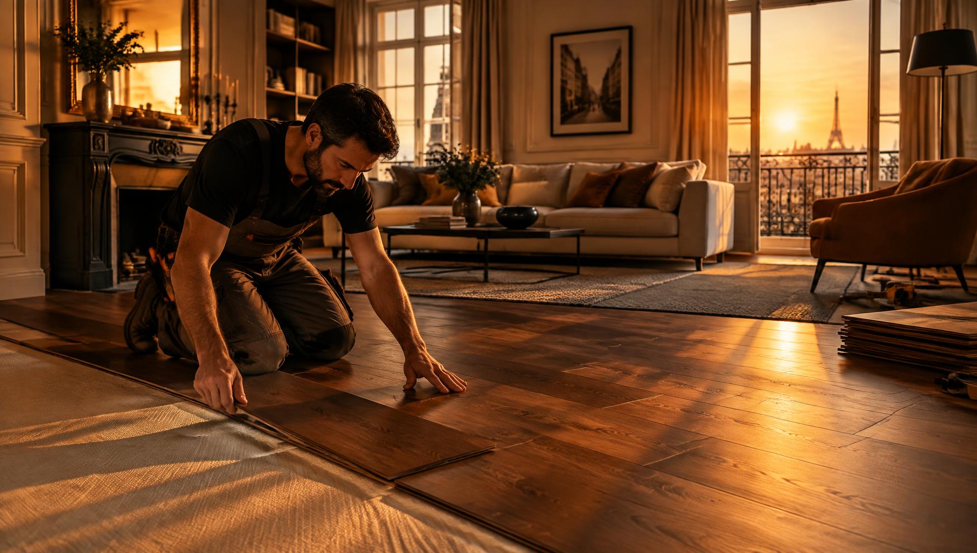 Artisan posant un parquet